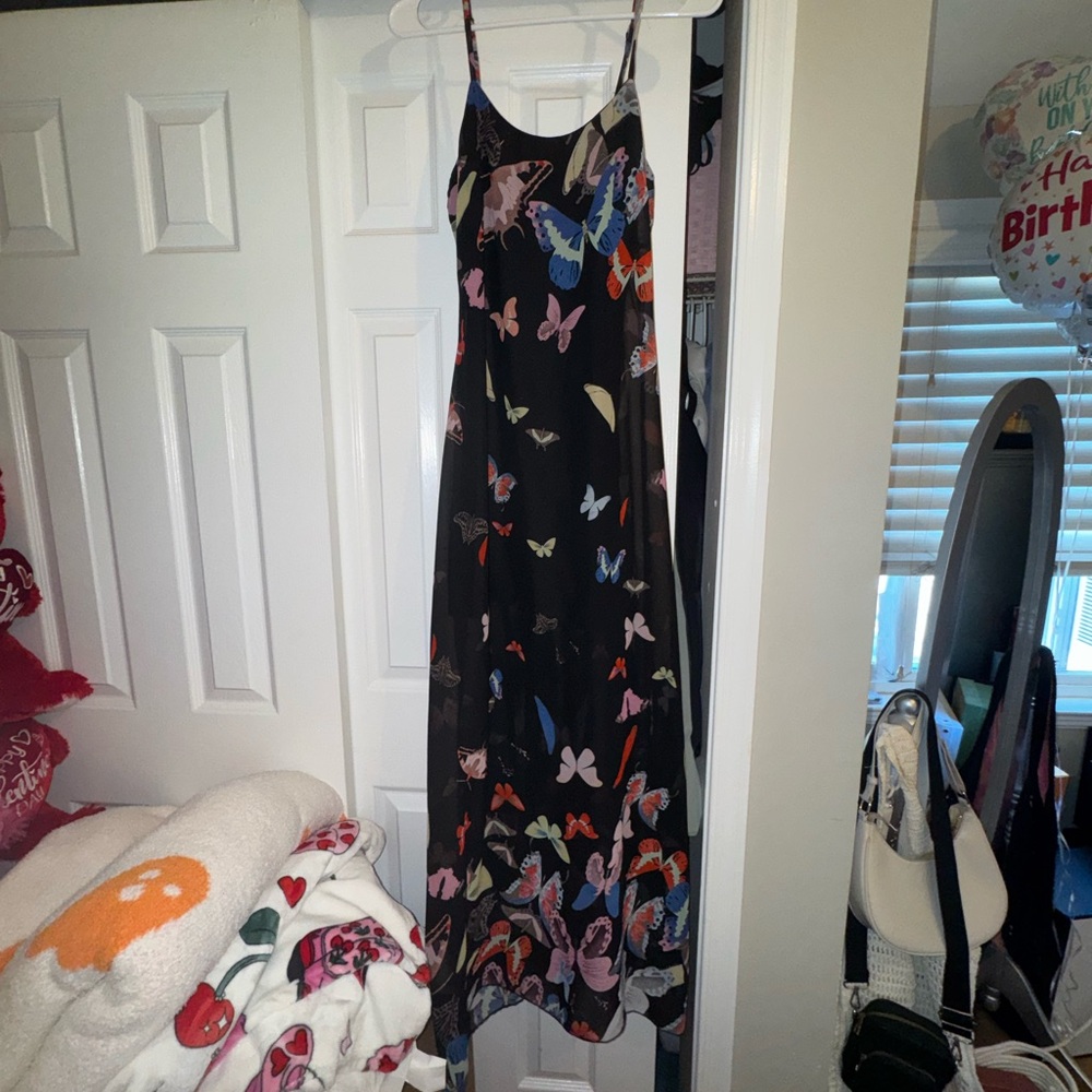 Black mesh Slip Dress with Colorful Butterfly Print